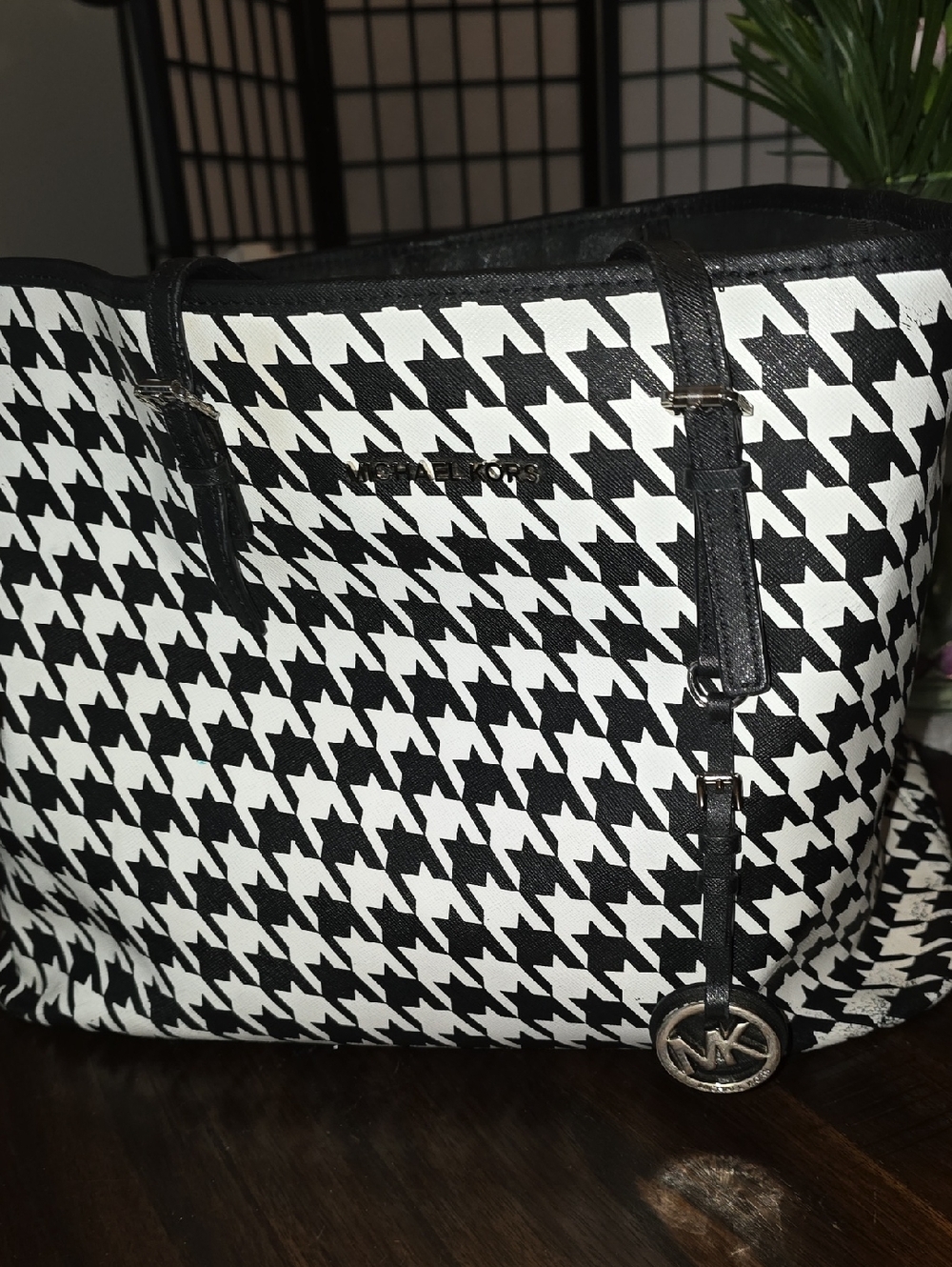 Michael Kors Black & White Houndstooth Reversible Tote
